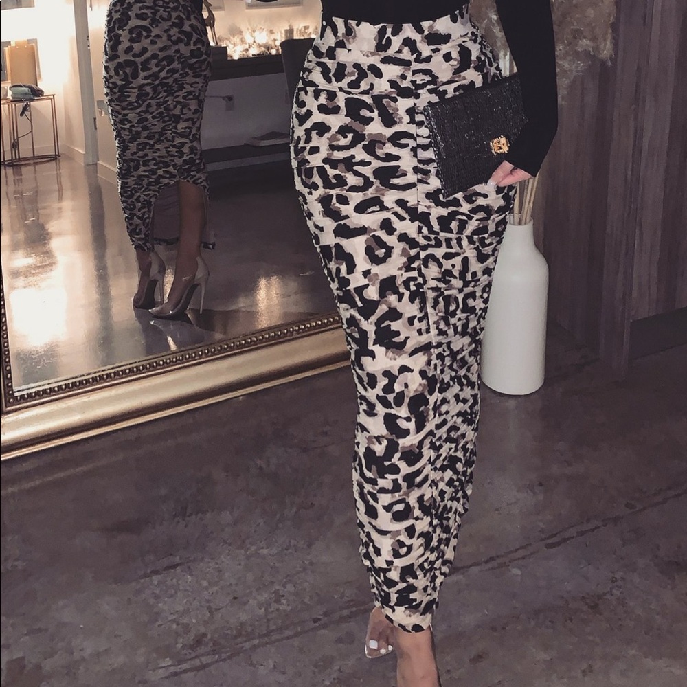 Jlux Leopard Ruched maxi Skirt
